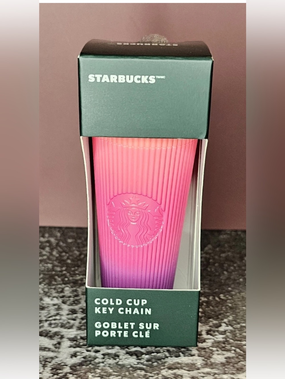 STARBUCKS 2024 PINK OMBRE PLEATED COLD CUP ORNAMENT/KEY CHAIN- NEW